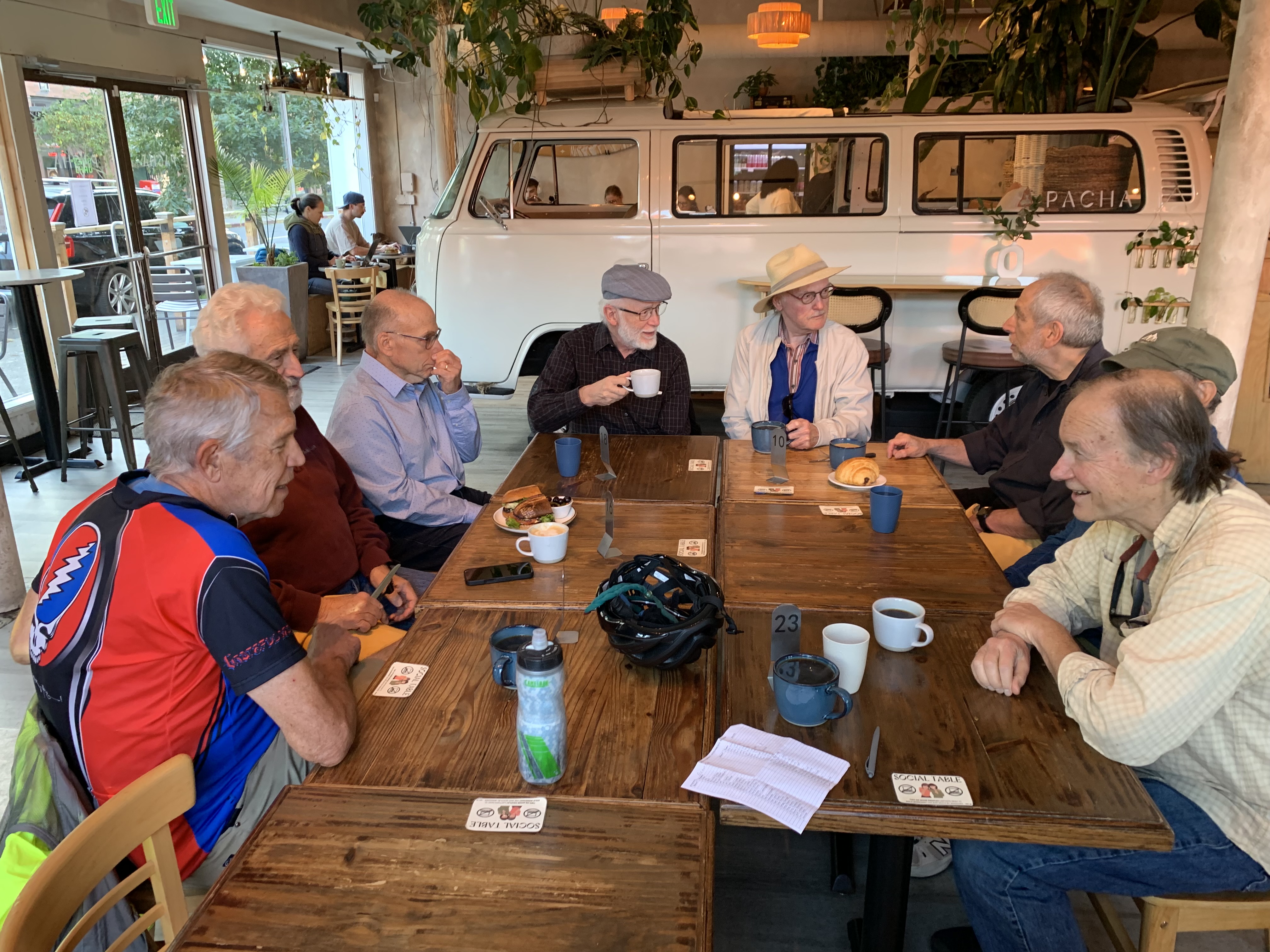 senior men at breakfast