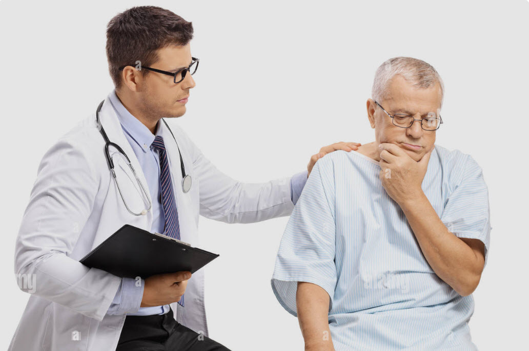 disappointed senior man with doctor