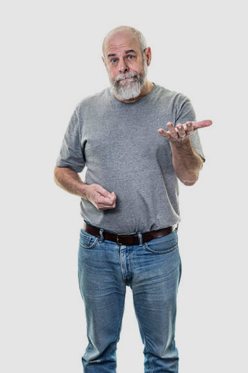 older man not caring about appearance